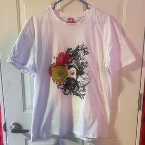 Lushanghai Men’s White shirt with floral graphic- XL